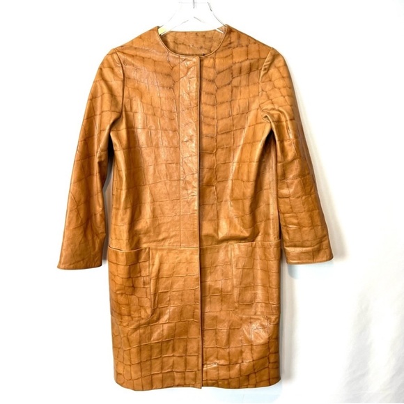 Dawn Levy brown genuine leather pockets coat XS - Picture 2 of 13